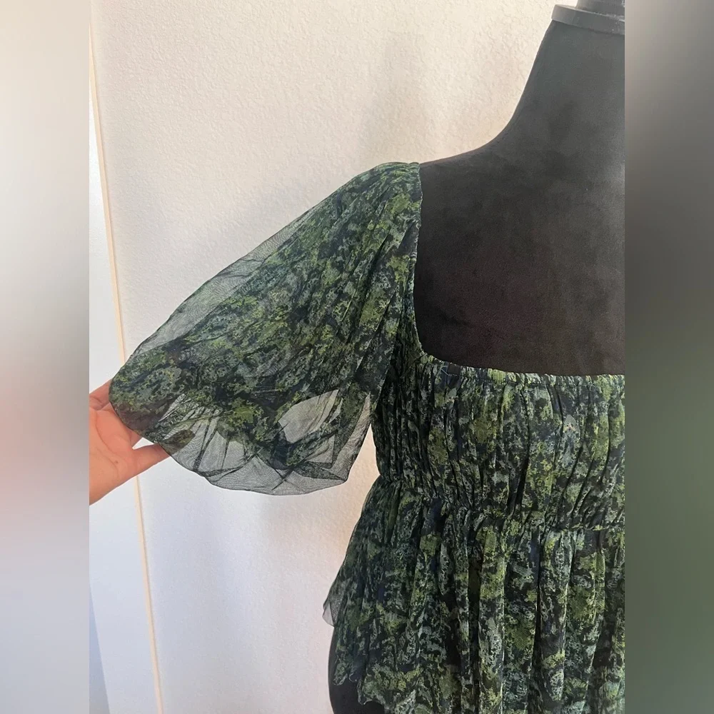 Free People Penelope Printed Smock Top in Green Size Large